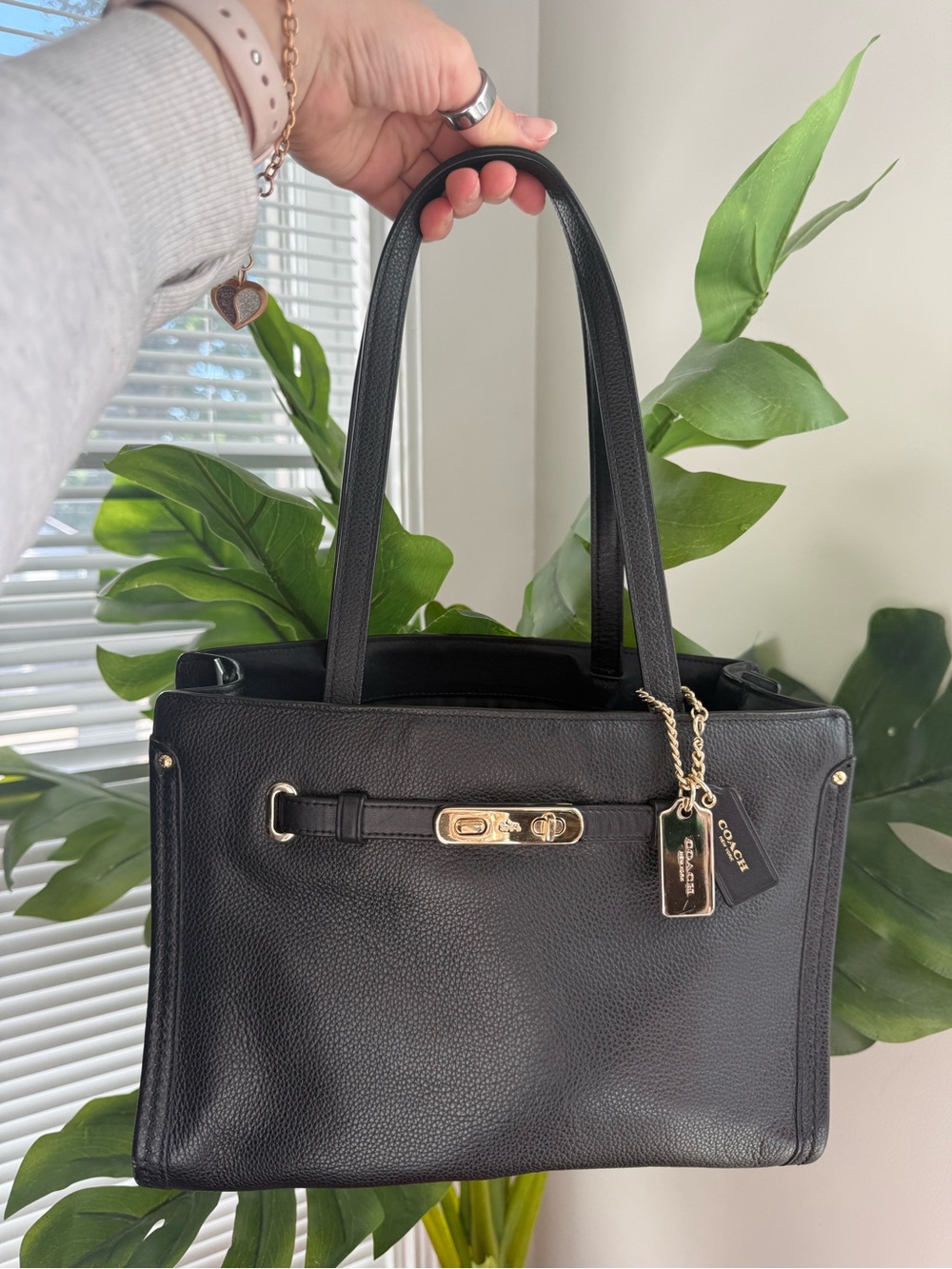 Coach Black Pebbled Leather Tote with Gold Hardware
